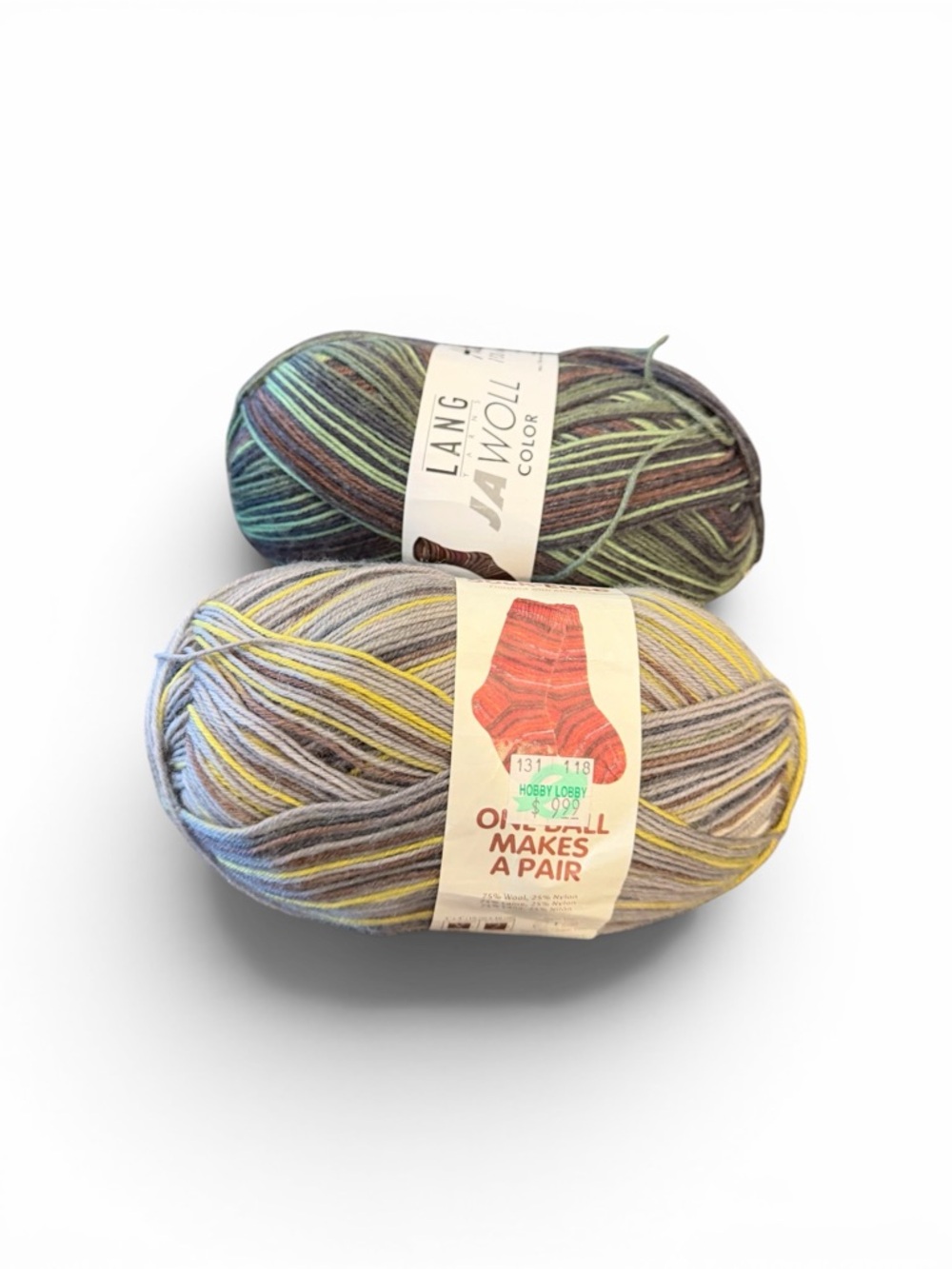 Lot Of Two Skeins Lang Superfine Wool Blend Lang JaWoll Lion Multicolor Socks